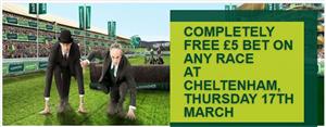 Completely free £5/€5 bet on any Cheltenham Festival race on Thursday